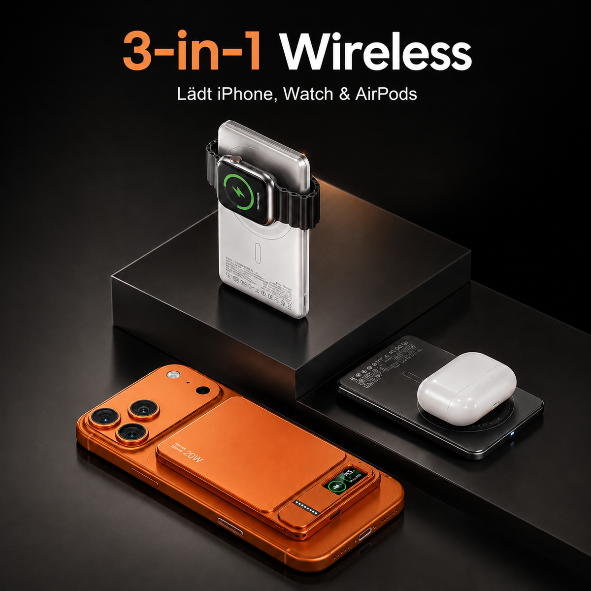 KAVENIQ VOLT – Batterie externe magnétique 3-en-1 pour iPhone